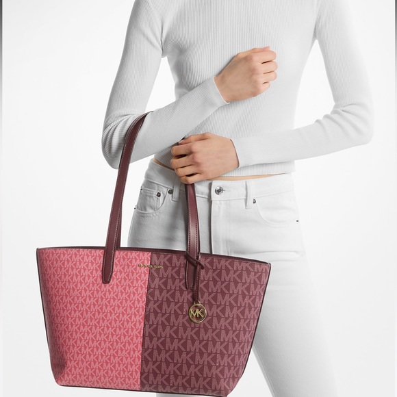 NWT Jet Set Medium Two-Tone Logo Tote Bag Oxblood Multi $448 NEW IN PACKAGING - Picture 2 of 5